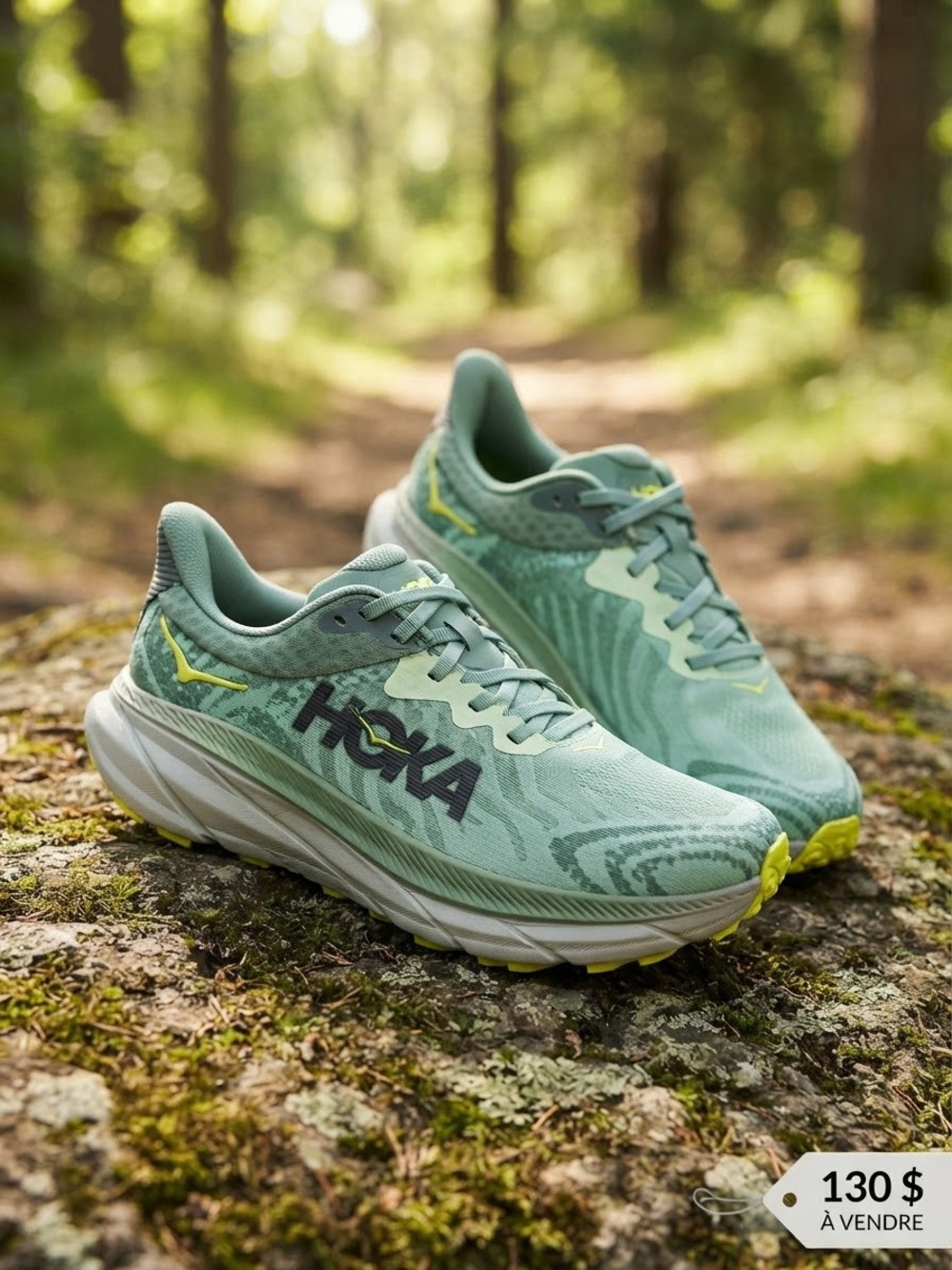 Hoka Women's Seafoam Green Running Sneakers with Lime Accents